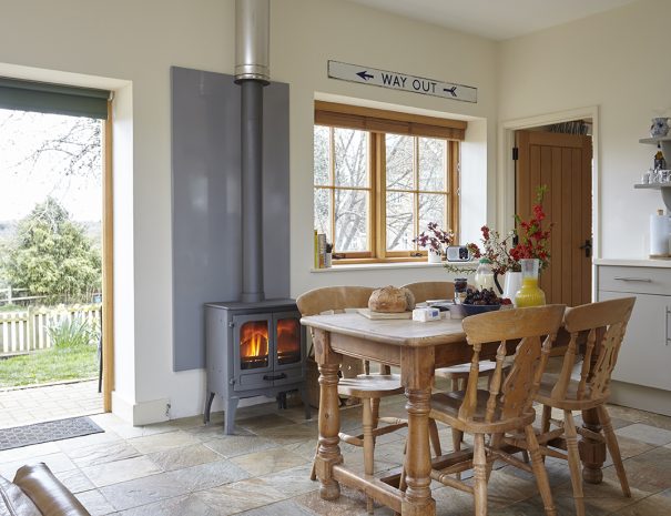 Dining area and wood burning stove